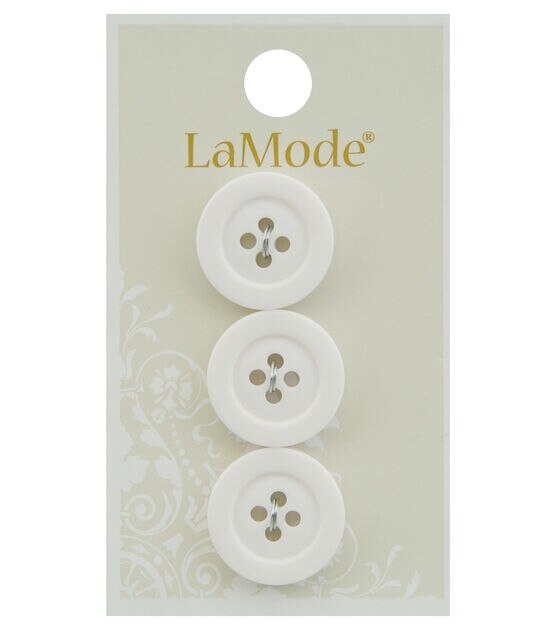 La Mode 3/4" White Round 4 Hole Buttons 3pk