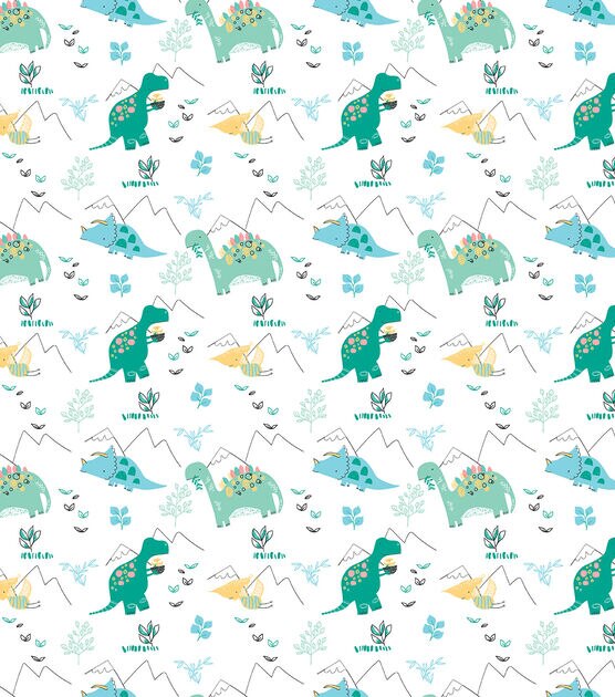 Rainbow Dino Mountain Nursery Cotton Fabric, , hi-res, image 2
