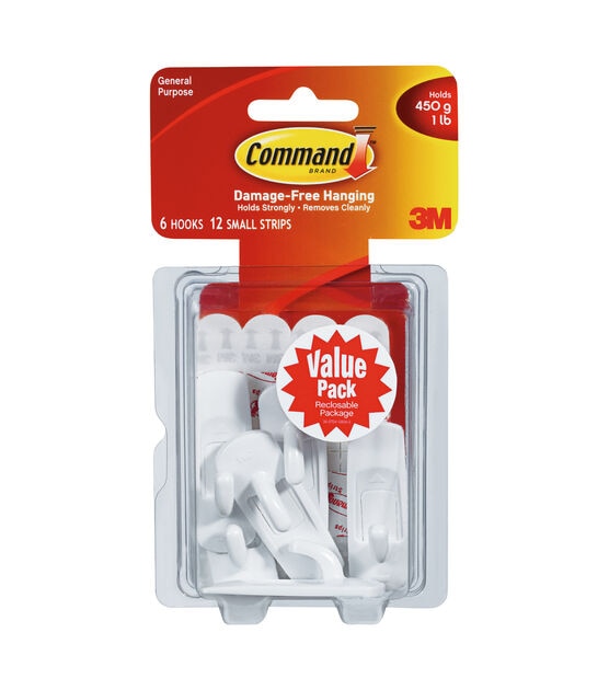 Command 1lb White Small Hooks & Strips 18ct