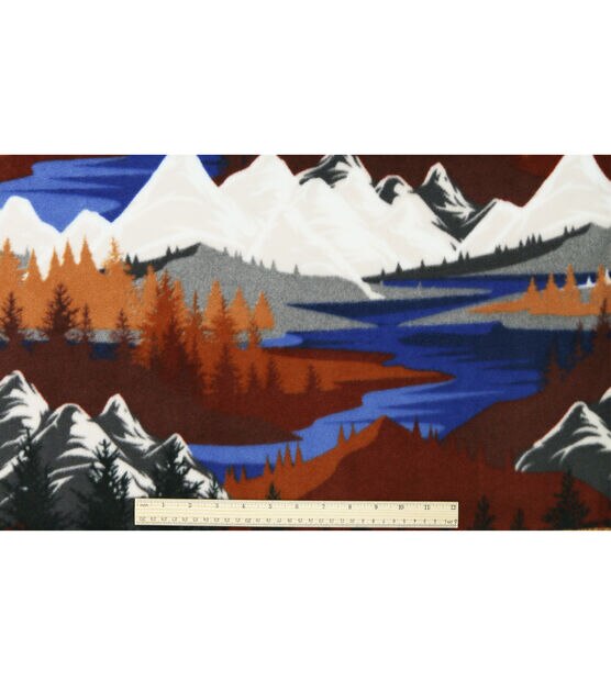 Mountain Landscape on Red Anti Pill Fleece Fabric, , hi-res, image 4