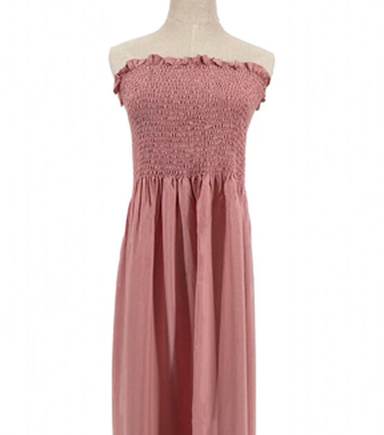 Pink Solid Smocked Rayon Challis Fabric, , hi-res, image 2