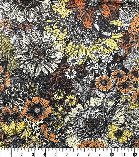 Fall Floral Montage Yellow Orange Fall Print Fabric, , hi-res, image 2
