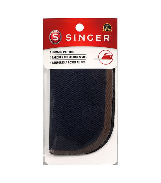 SINGER Fabric Iron-On Patches in Assorted Dark Color - 5"x5", 4 Count