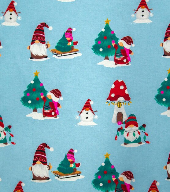 Gnomes on Blue Super Snuggle Christmas Flannel Fabric, , hi-res, image 2