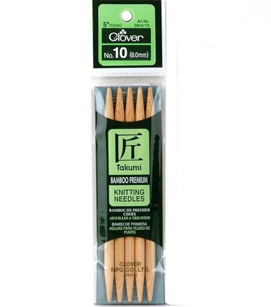 Clover 5" Size 10 Bamboo Double Point Knitting Needle Set 5ct