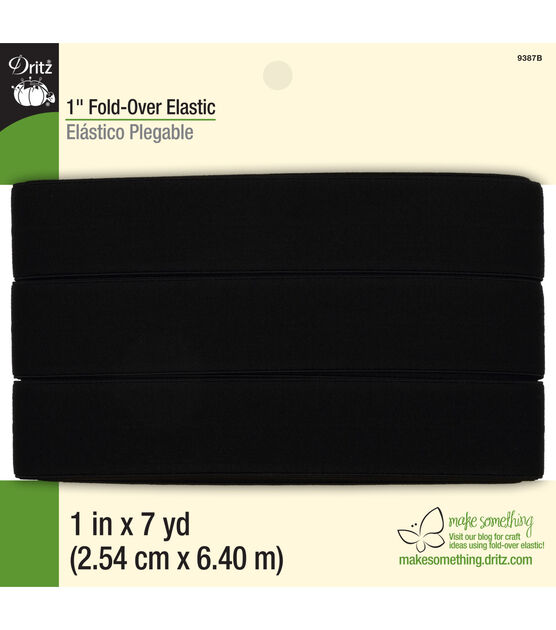 Dritz 1" Fold-Over Elastic, Black, 7 yd