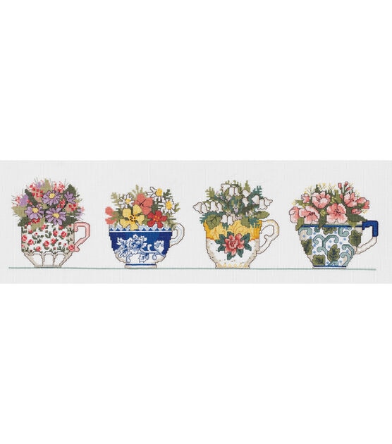 Janlynn 20" x 5" Row of Teacups Counted Cross Stitch Kit