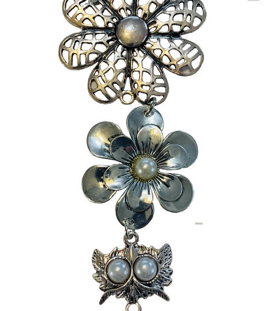7" Silver Metal Flower & Owl Bead Strand With Pearl by hildie & jo, , hi-res, image 2