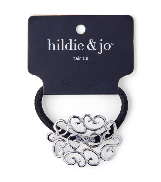 1.5" x 2" Black & Silver Open Scroll Ponytail Hair Tie by hildie & jo