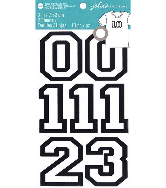 Jolee's Boutique 3" White In & Black Out Iron On Transfer Numbers 13ct