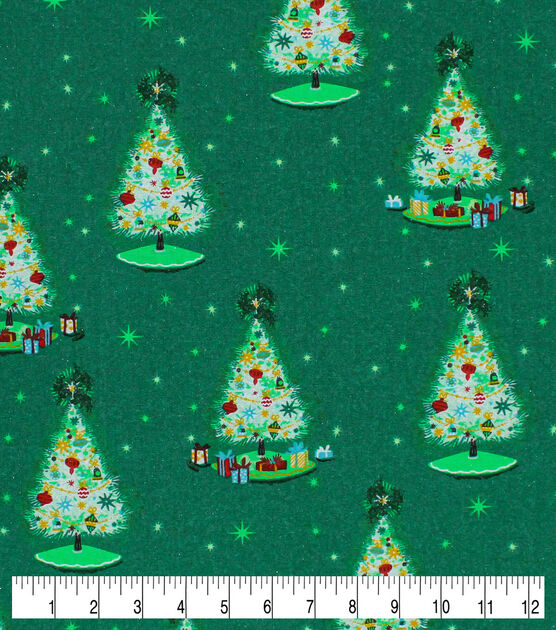 Trees on Green Christmas Glitter Cotton Fabric, , hi-res, image 3