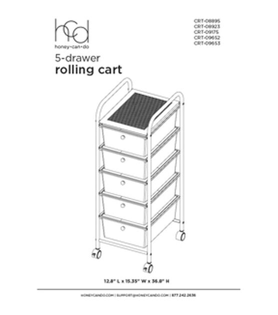 37" Steel Rolling Storage Cart With Clear Plastic 5 Drawers by Top Notch, , hi-res, image 9