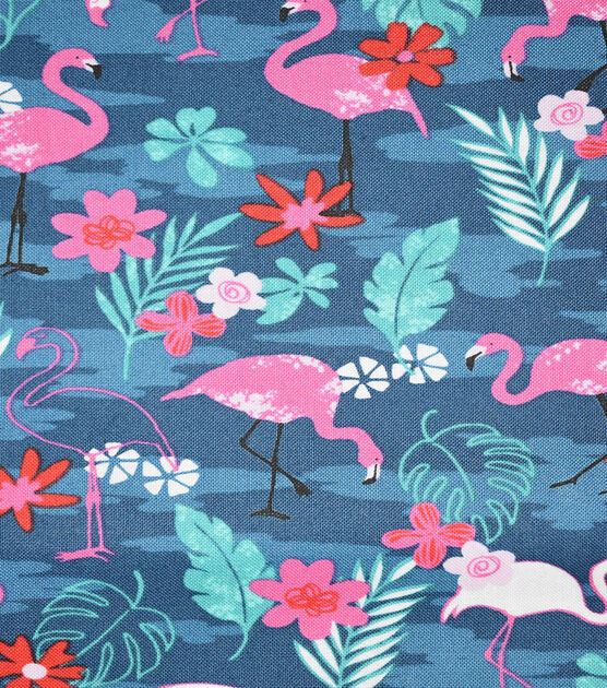 Flamingos Blue Novelty Cotton Fabric