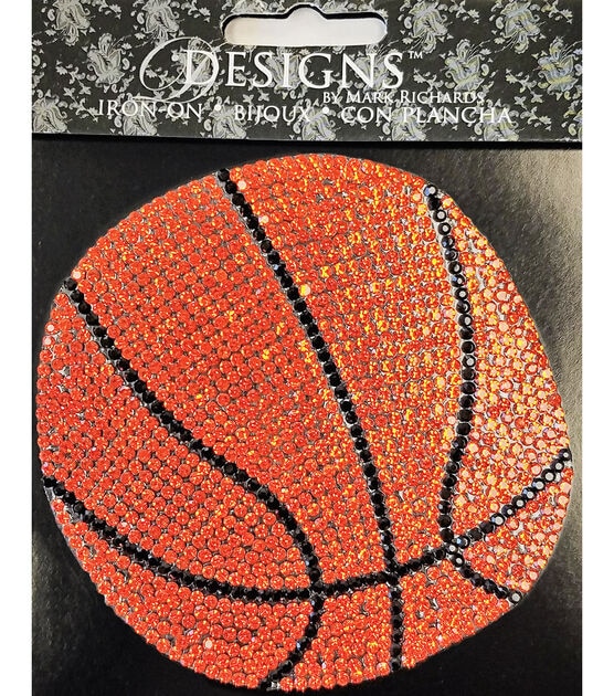 Mark Richards 4" Orange & Black Rhinestone Basketball Iron On Patch