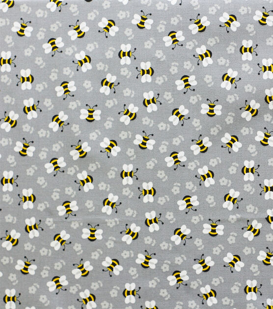 Tossed Bees On Gray Novelty Cotton Fabric