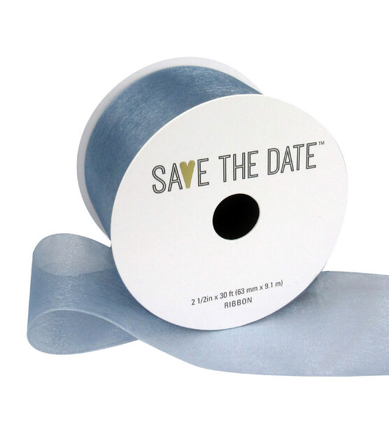 Save the Date 2.5" x 30' Gray Blue Sheer Ribbon