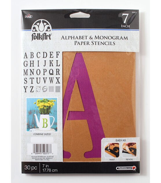 FolkArt 30 pk 7'' Alphabet & Monogram Paper Stencils Serif Font