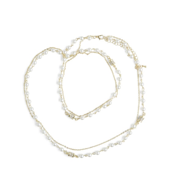 30" Gold Pearl & Bead Dual Chain Necklace by hildie & jo, , hi-res, image 2