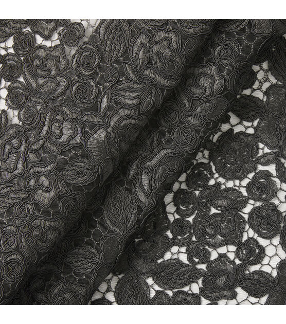 Designer Black Corded Floral On Mesh Specialty Apparel Fabric, , hi-res, image 2