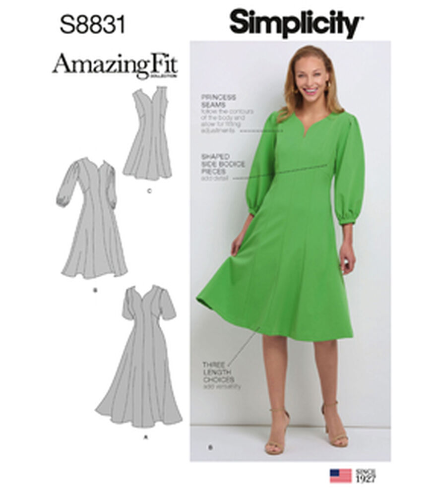Simplicity S8831 Size 10 to 28W Misses & Women's Dress Sewing Pattern, Aa (34-36-38-40-42), swatch