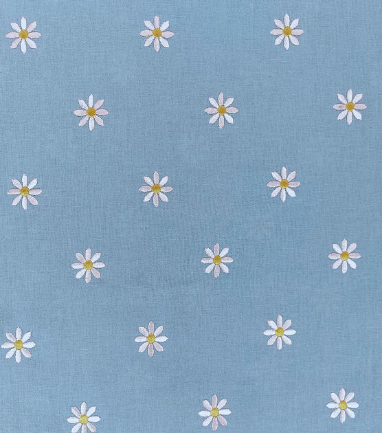 Daisy Embroidery Icons Light Blue Keepsake Calico Cotton Fabric, , hi-res, image 1