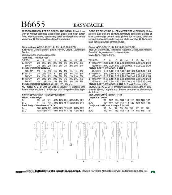 Butterick B6655 Size 14 to 22 Misses Petite Dress & Sash Sewing Pattern, , hi-res, image 2
