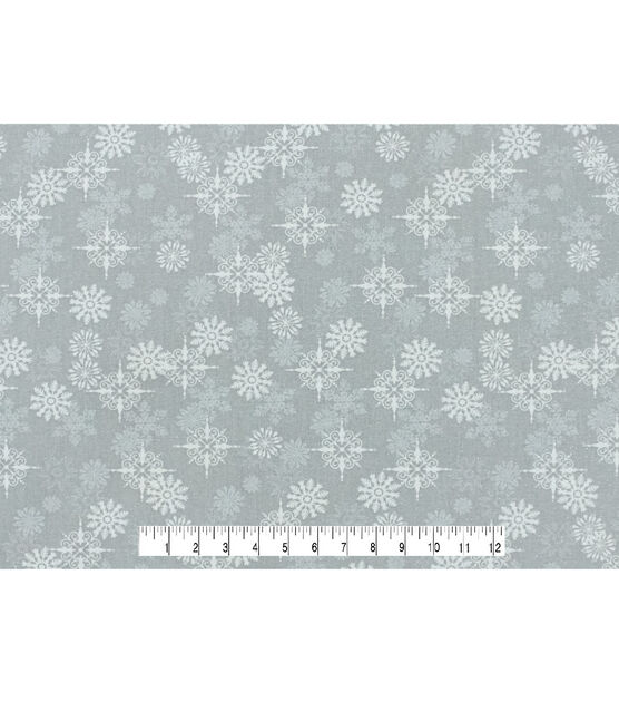 Overlap Snowflakes on Light Gray Christmas Glitter Cotton Fabric, , hi-res, image 4