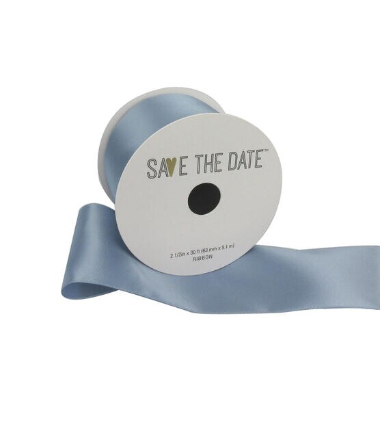 Save the Date 2.5" x 30' Gray Blue Satin Ribbon