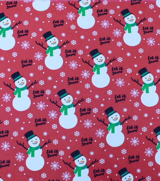 Snowflakes & Snowmen on Pink Super Snuggle Christmas Flannel Fabric