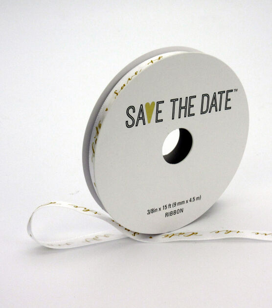 Save the 3/8"x15' Save the Date on White Ribbon