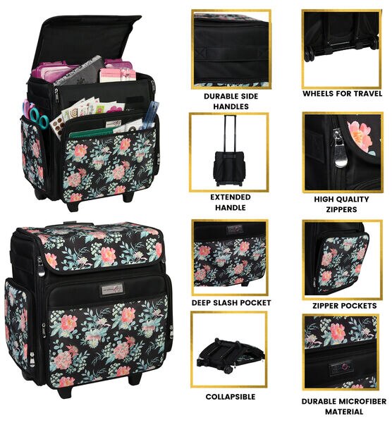 Everything Mary Black & Floral Rolling Scrapbook Storage Tote