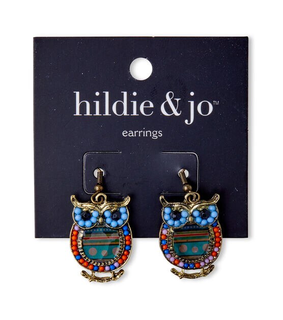 Antique Gold Owl Earrings With Multi Beads by hildie & jo