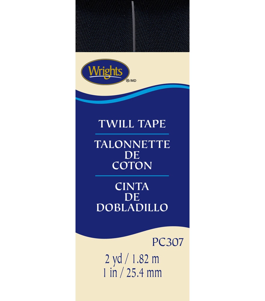 Wrights 1" x 2yd Polyester Twill Tape, Black, swatch