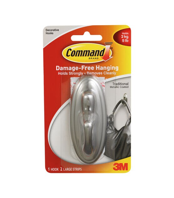 Command 5lbs Large Brushed Nickle Decorative Hook & Strips 3ct