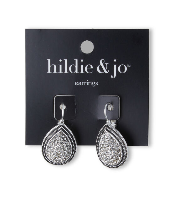 Antique Silver Teardrop Earrings With Clear Crystals by hildie & jo