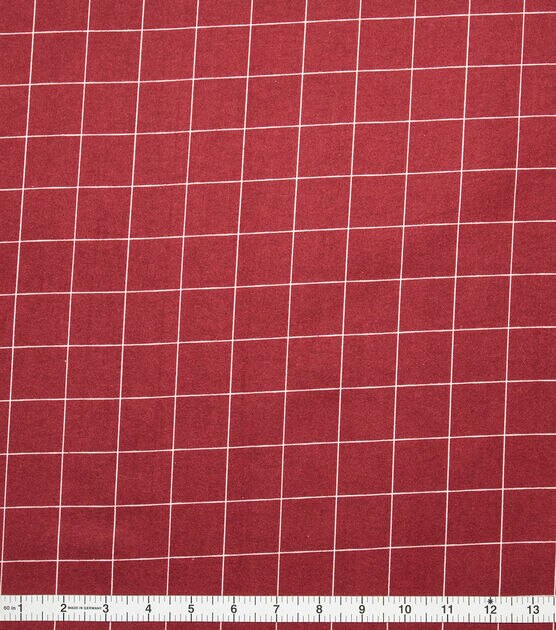 White Windowpane Pattern on Red Christmas Cotton Fabric