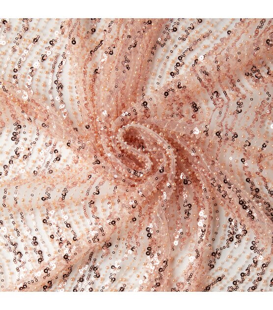 Badgley Mischka Blush Beaded Sequin Mesh Fabric, , hi-res, image 3