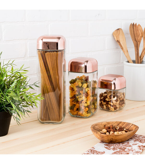 Honey Can Do 3pc Glass Storage Jar Set With Copper Lids, , hi-res, image 4