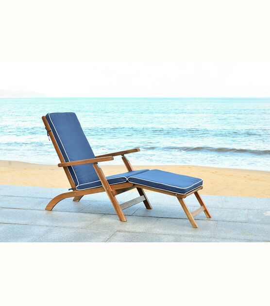 Safavieh 56" x 36" Natural & Navy Palmdale Outdoor Lounge Chair, , hi-res, image 2