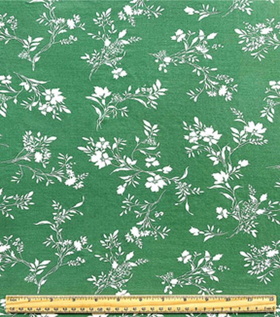 White Floral on Green Smocked Rayon Challis Fabric, , hi-res, image 4