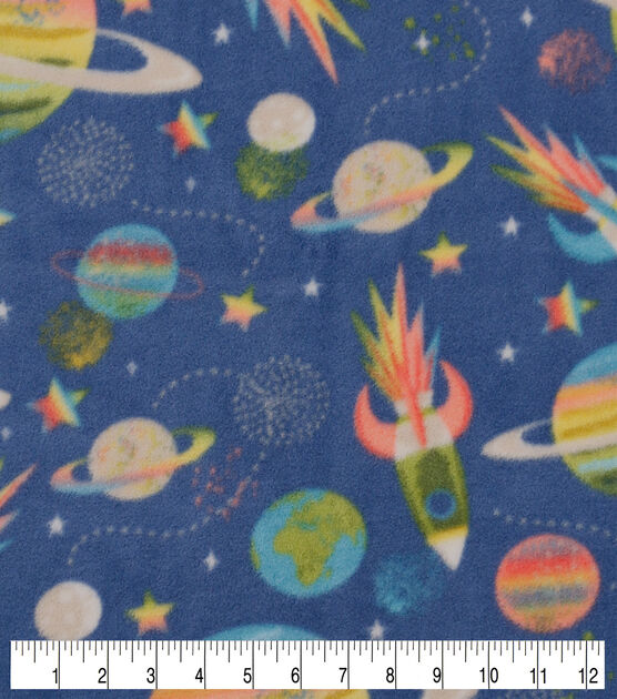 Spaceships & Planets on Blue Anti Pill Fleece Fabric, , hi-res, image 3