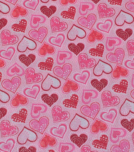 Patterned Hearts Glitter Valentine's Day Cotton Fabric