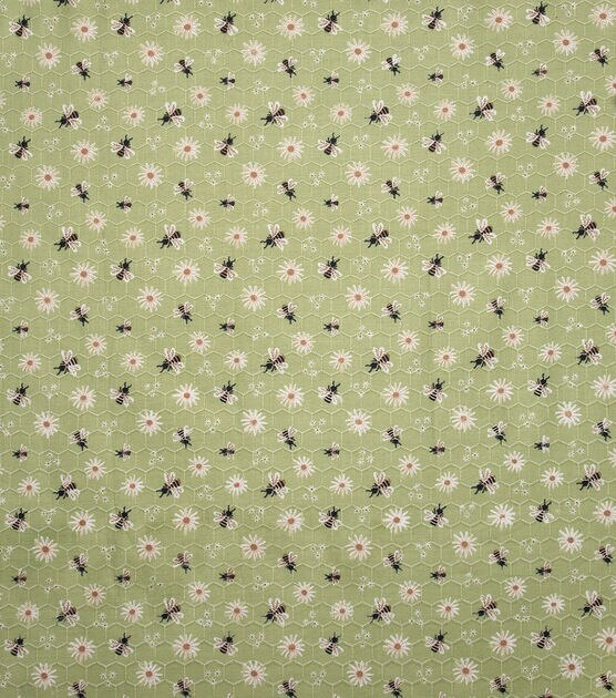 Daisies & Bees on Green Honeycomb Quilt Cotton Fabric by Keepsake Calico, , hi-res, image 2