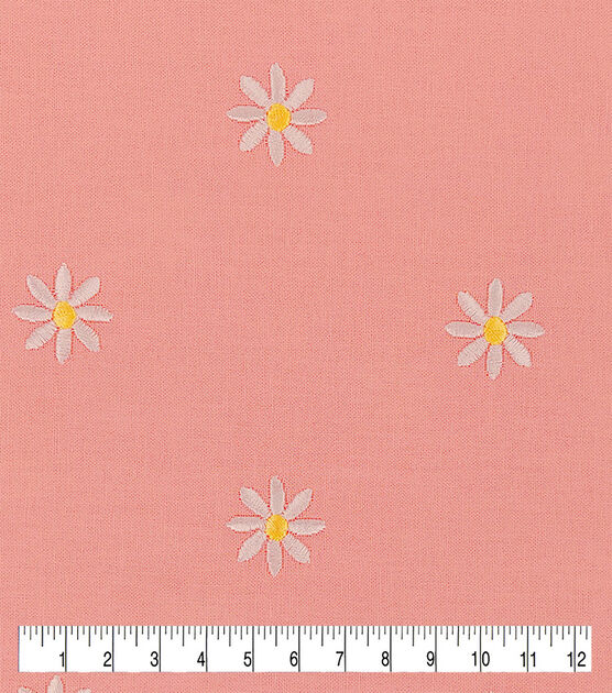 Daisy Embroideries on Peach Quilt Cotton Fabric by Keepsake Calico, , hi-res, image 3