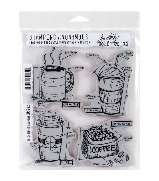 Stampers Anonymous Fresh Brewed Blueprint Cling Rubber Stamp Set