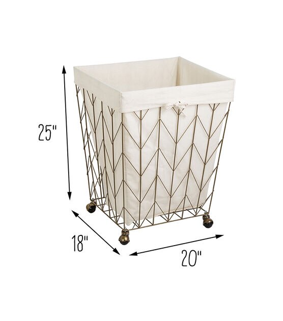 Honey Can Do 25" Bronze Chevron Wire Rolling Hamper With Canvas Liner, , hi-res, image 6