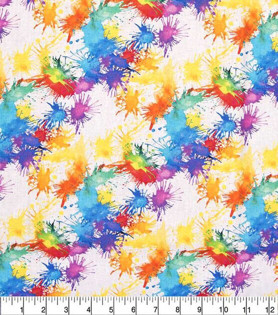 Bright Paint Splatter on White Quilt Cotton Fabric by Keepsake Calico, , hi-res, image 2