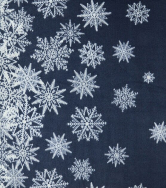 White Snowflakes on Blue Gradient Anti Pill Fleece Fabric