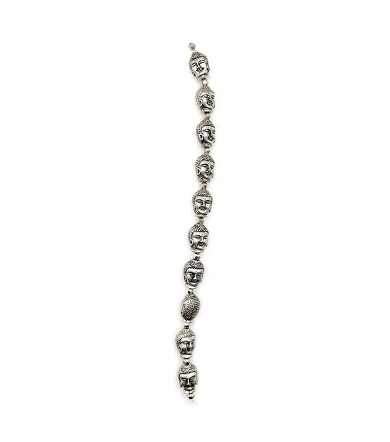 7" Antique Silver Metal Buddha Head Bead Strand by hildie & jo, , hi-res, image 2