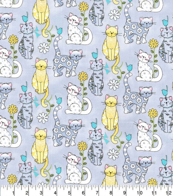 Fabric Traditions Pattern Cats Gray Glitter Novelty Cotton Fabric, , hi-res, image 2